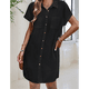 thumbnail image 4 of Vestido Camisero Informal de Verano para Mujer, de Algodón y , con Escote en V, Botones, Corta y Cintura Holgada, Color Negro, Talla M, 4 of 7