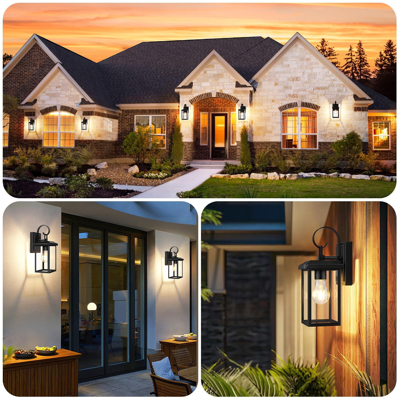2-pack Outdoor Wall Light Fixtures  Exterior Lighting Mount Waterproof Porch Lights Sconces Lanterns Modern Outside For House Front Door Garage Black