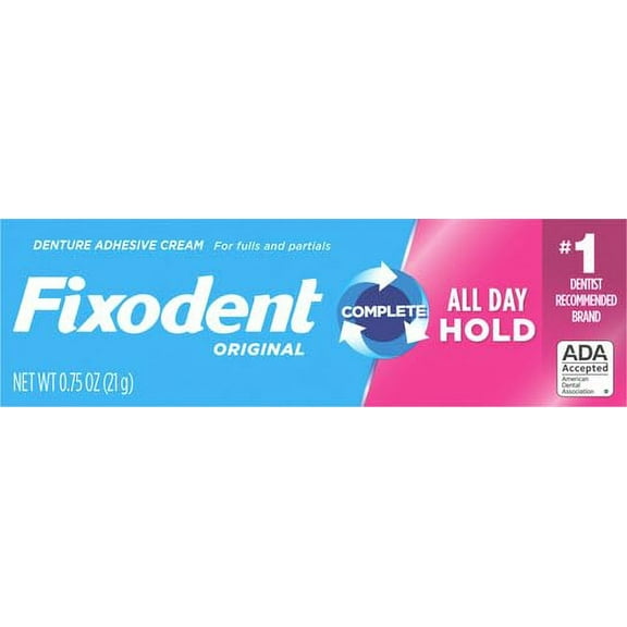 Fixodent Denture Adhesive Cream, Original, Strong And Long Hold - 0.75 Oz, 2 Pack