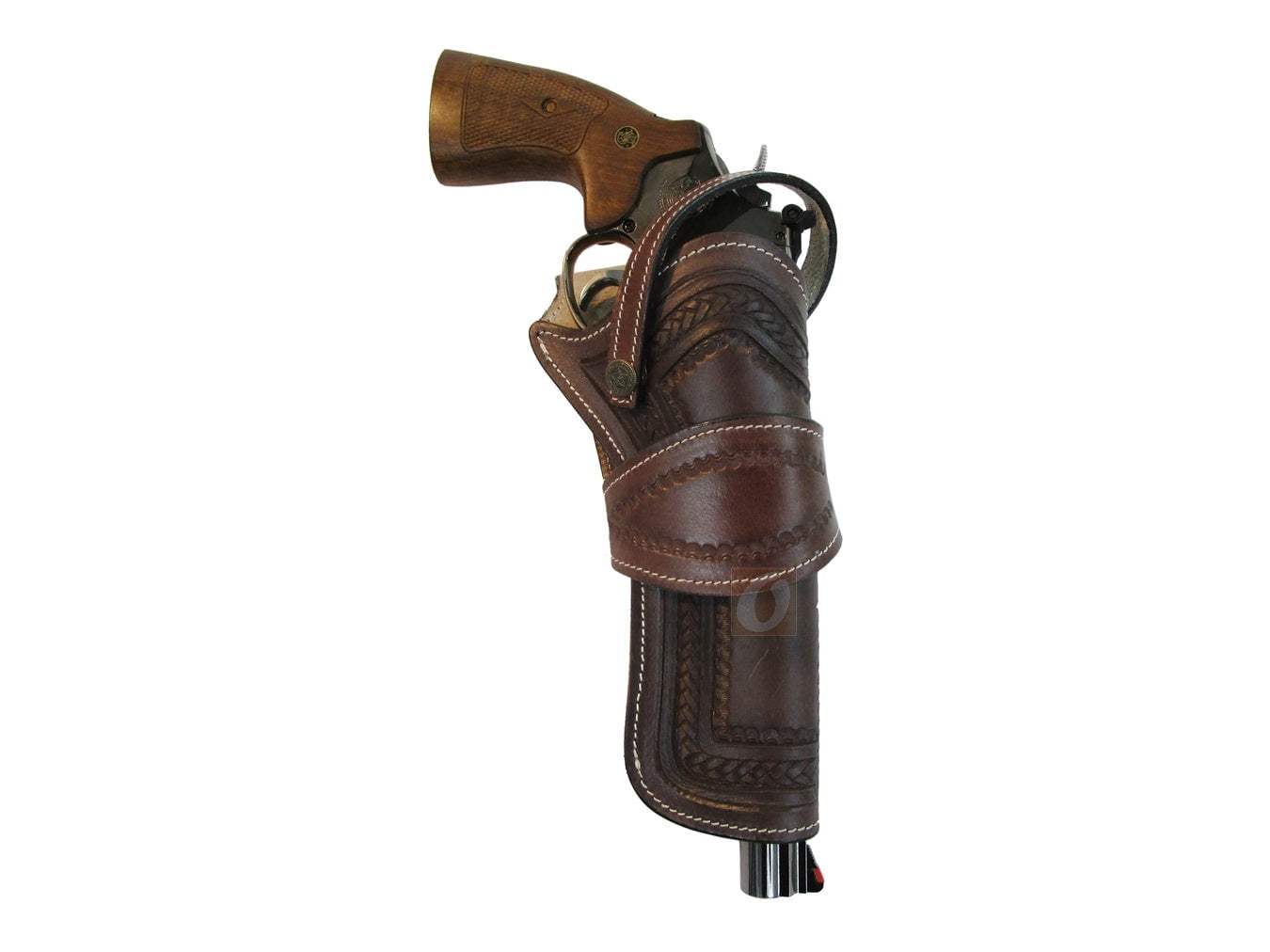 Leather Holster Heart Tooled Long Barrel Western Gun Cover Brown Color - Right Handed