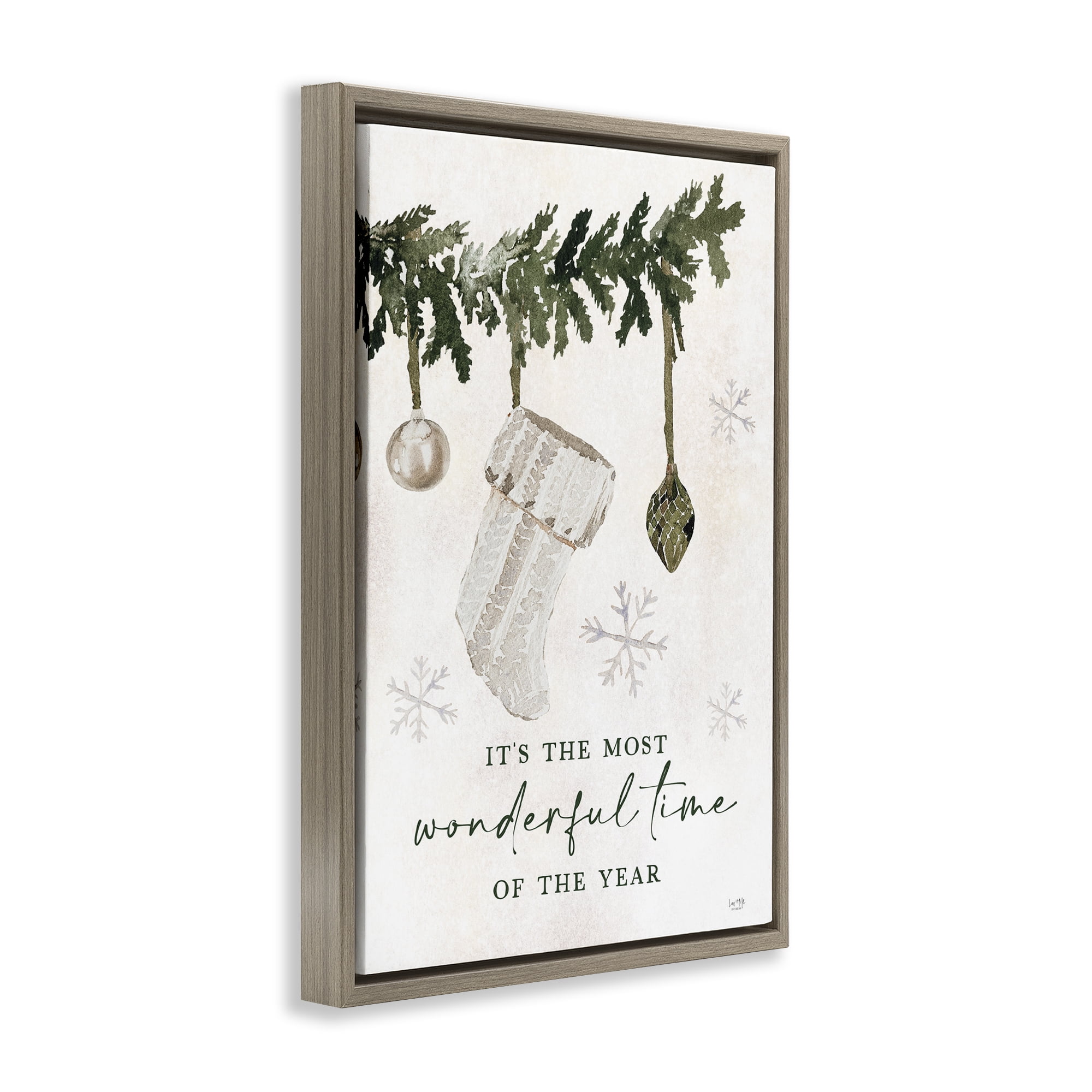 Stupell Industries Festive Hanging Stocking Holiday Painting Brown Floater Framed Art Print Wall Art, 21 x 31
