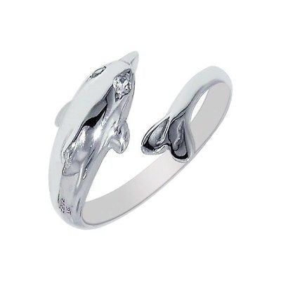 Ritastephens Sterling Silver Dolphin Cubic Zirconia Crossover Adjustable Ring