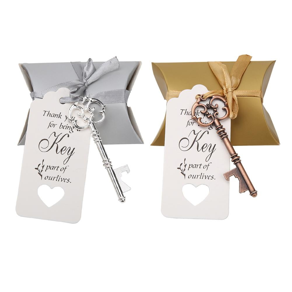 20pcs Wedding Party Vintage Key Bottle Opener Candy Bag Gift Tags Ribbon Pendent 
