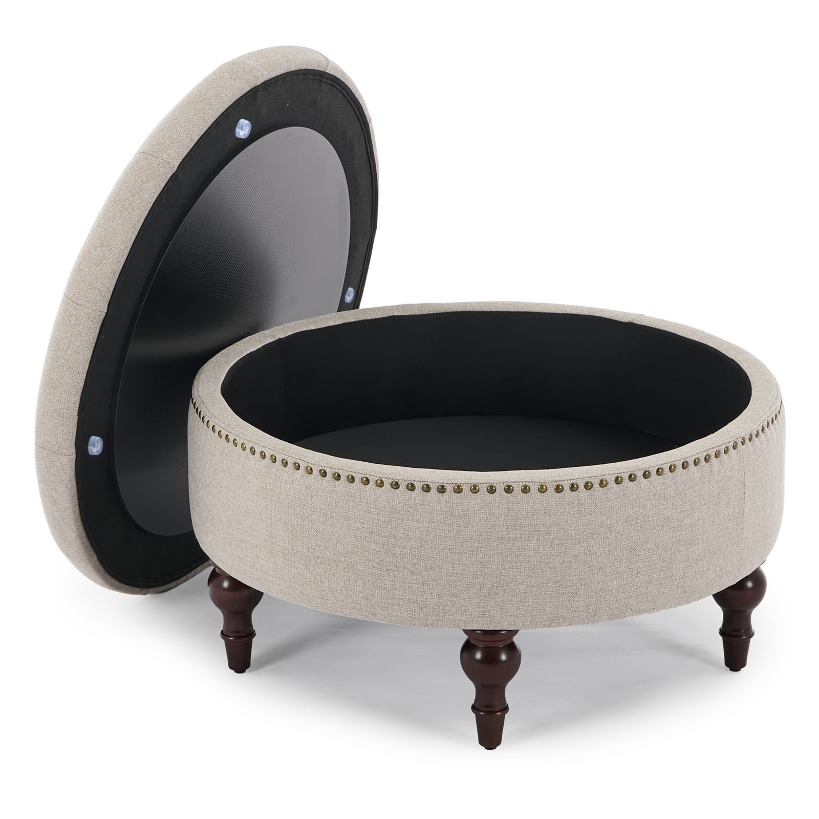 JURANYAZHU 31.5 Inch Oversized Storage Ottoman, Upholstered Storage Seat, with Reversible Lid, Multifunctional As a Coffee Table, Linen Fabric, for Living room,Bedroom,Light Brown