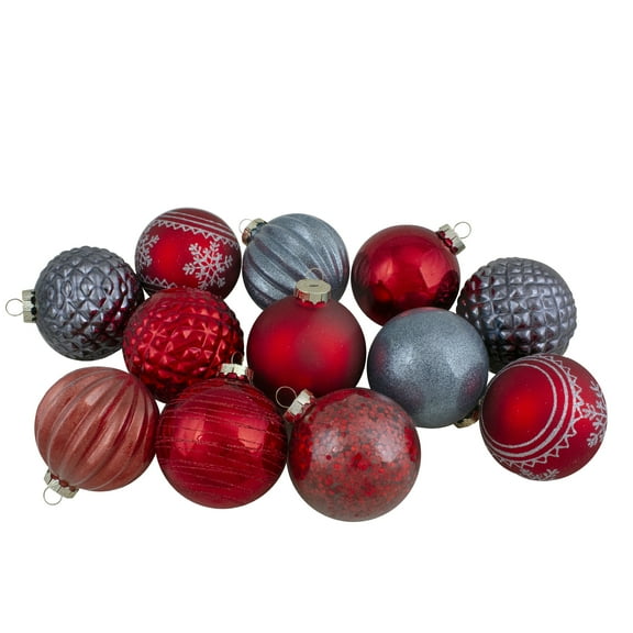 Northlight Glass Ball Christmas Ornaments - 3.25" - Red and Blue - Set of 12