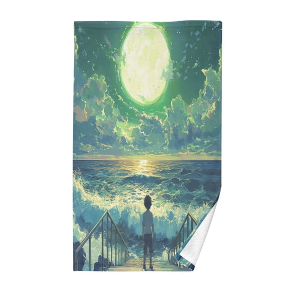 Pure Cotton Face Towel 16x28 Inches Hand Towel Bath Towel Hand Bath Towels Soft Good Water Absorption for Washing Face Wiping Face Appreciate The Moon