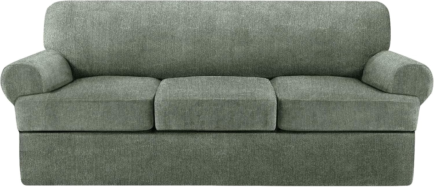 4 Piece T Cushion Sofa Slipcovers Stretch Couch Cover Furniture Covers with 3 Individual T Cushion Covers, Machine Washable for Living Room (Island Fossi, 3 Cushions)