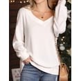 thumbnail image 3 of Doublju Womens Long Sleeve Ribbed V Neck Waffle Knit Sweater Top With Plus Size, 3 of 4