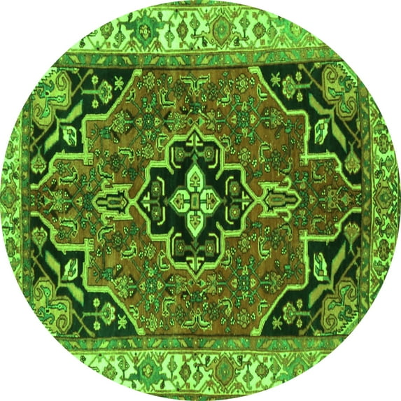 Ahgly Company Indoor Round Oriental Green Traditional Area Rugs, 4' Round