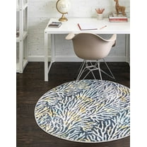 Unique Loom Ariel Collection Area Rug - Seaweed (7' Round Blue/Ivory)