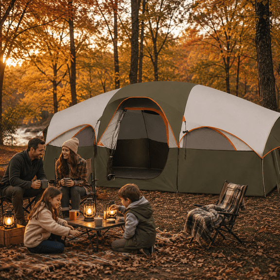 8 Person Family Camping Tent, Double Layer Waterproof Windproof with Privacy Divider, Portable Easy Setup for Outdoor & Hiking