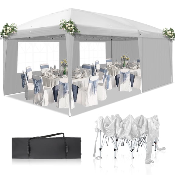10x20ft Two Windows Waterproof Folding Canopy Tent White with Carry Bag