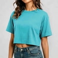 thumbnail image 2 of Likimi Womens Cropped T-Shirt Crew Neck Solid Color Short Sleeve T Shirts For Women Summer Soft Tops Sky Blue Size 2Xl, 2 of 6