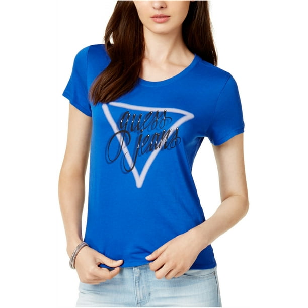 GUESS Playera gráfica con Logo para Mujer, Azul, X-Large Guess Camiseta gráfica