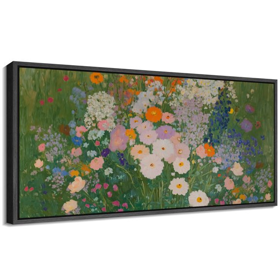 Large Framed Canvas Print Abstract Floral Bouquet with SoftWall Art Decorative Ready to Hang Painting for Living room Bedroom 60x30 inches Black Frame