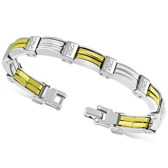 Stainless Steel Silver-Tone Gold-Tone Link Men's Bracelet, 8.5"