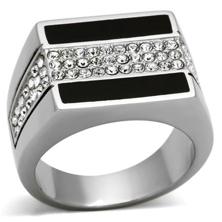 Men High Polished Stainless Steel Ring with Top Grade Crystal in Clear - Size 10