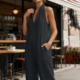 thumbnail image 5 of MLCDZ Womens Linen Jumpsuit Deep V-Neck Sleeveless Elegant Cozy Loose Wide Leg Pants with Pockets Casual Beach Vacation Rompers, 5 of 8