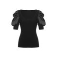 thumbnail image 2 of Gzhioc Women Knitting Tops, Short Puff Sleeve Deep Neck Solid Color Street Party Summer Wrapped Shirt,S/M/L, 2 of 9