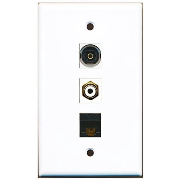 RiteAV - 1 Port RCA White and 1 Port Toslink and 1 Port Cat6 Ethernet Black Wall Plate