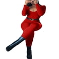 thumbnail image 3 of Women Long Jumpsuit Solid Color Long Sleeve U Neck Slim Bodysuit, 3 of 7