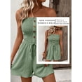 thumbnail image 6 of SLADYGLO Women Off Shoulder Ruffle Smocked Bust Buttons Decorative Lace Up Waist Rompers, 6 of 7