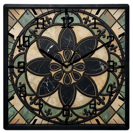 Vintage Medallion Wall Clock Classic Black Floral Scrolls 12 Inch Wooden Wall Clock Silent Non Ticking Wall Clocks Quartz Battery Operated Square Clock for Living Room Bedroom Home Office