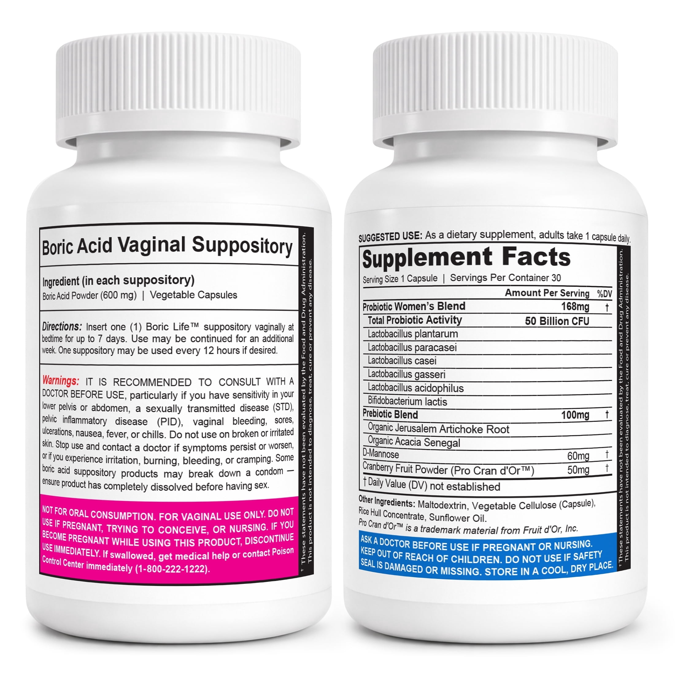 NutraBlast Boric Acid Vaginal Suppositories 600 mg with Women’s Probiotics, 30 Count Each