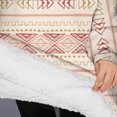 thumbnail image 3 of Oversized Wearable Blanket Hoodie,Pink Geometric Striped Pattern Sherpa Blanket Hoodie with Super Pockets,Super Warm Fuzzy Pullover for Women & Men, 3 of 6