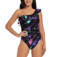 thumbnail image 2 of Yiaed Colorful Guitar Print Women One Piece Swimsuits Tummy Control One Shoulder Bathing Suits Pattern Ruffle Swimwear-Small, 2 of 8