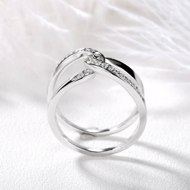 Anillos para mujer, regalos para mujer, anillo de compromiso con dos corazones y piedras preciosas redondas.