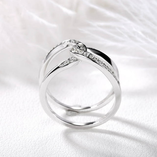 Anillos para mujer, regalos para mujer, anillo de compromiso con dos corazones y piedras preciosas redondas.