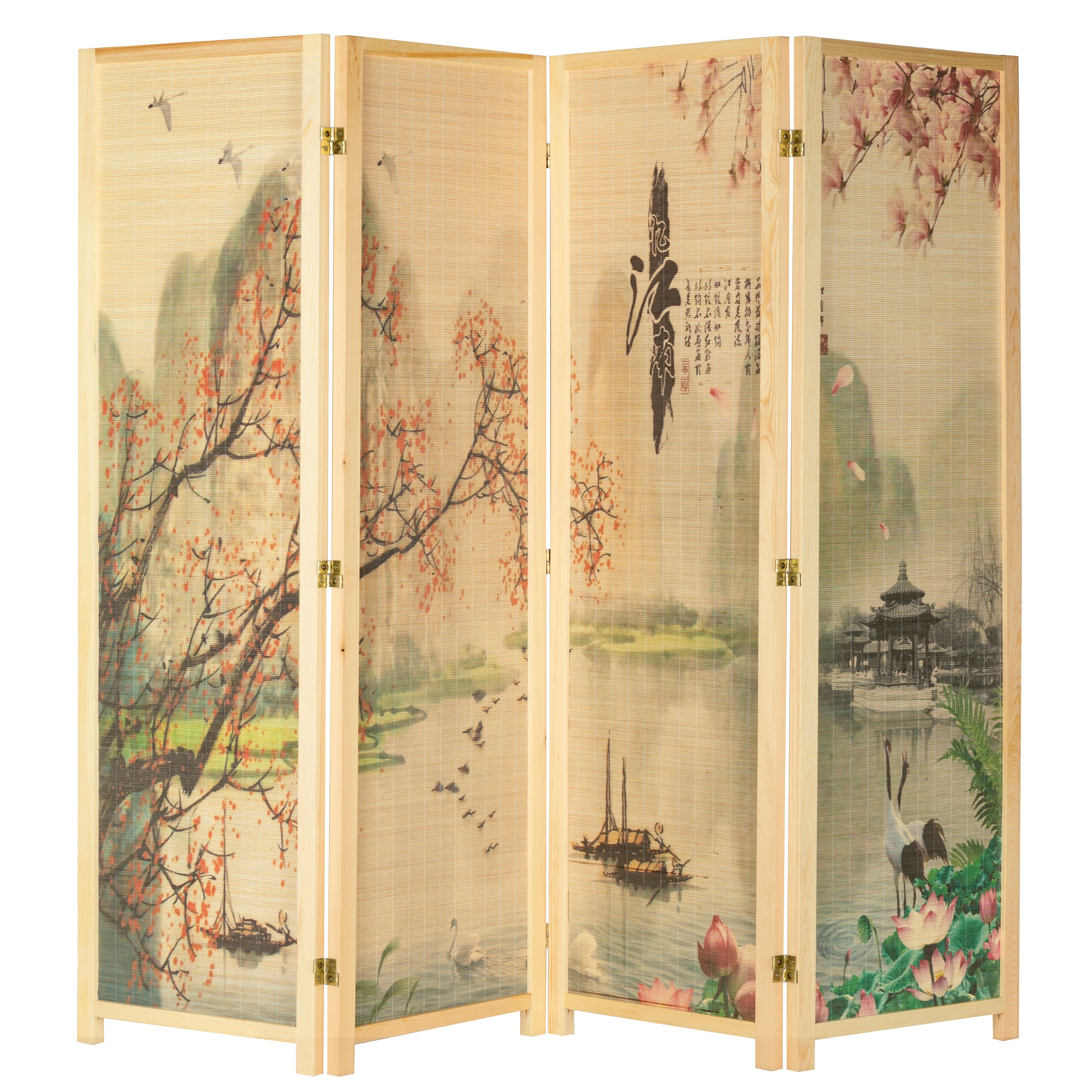 MyGift AsianInspired BambooScreen 4 Panel Room Divider,70" Tall