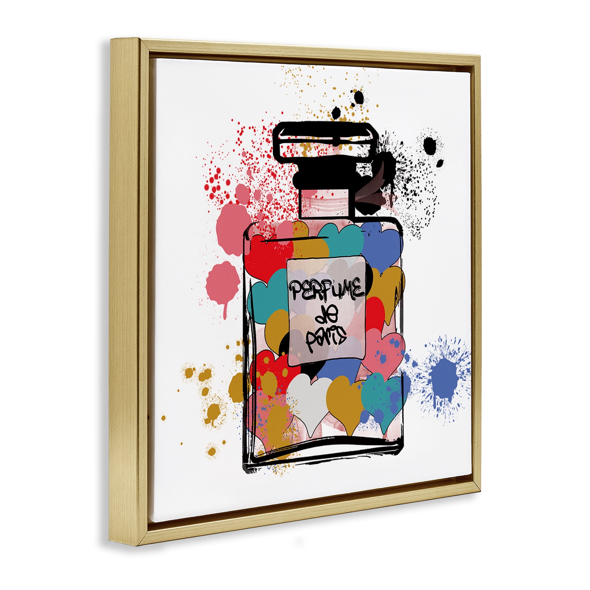 Stupell Industries Heart Patterned Mod Perfume Fashion Painting Gold Floater Framed Canvas Art Print Wall Art, 25 x 25