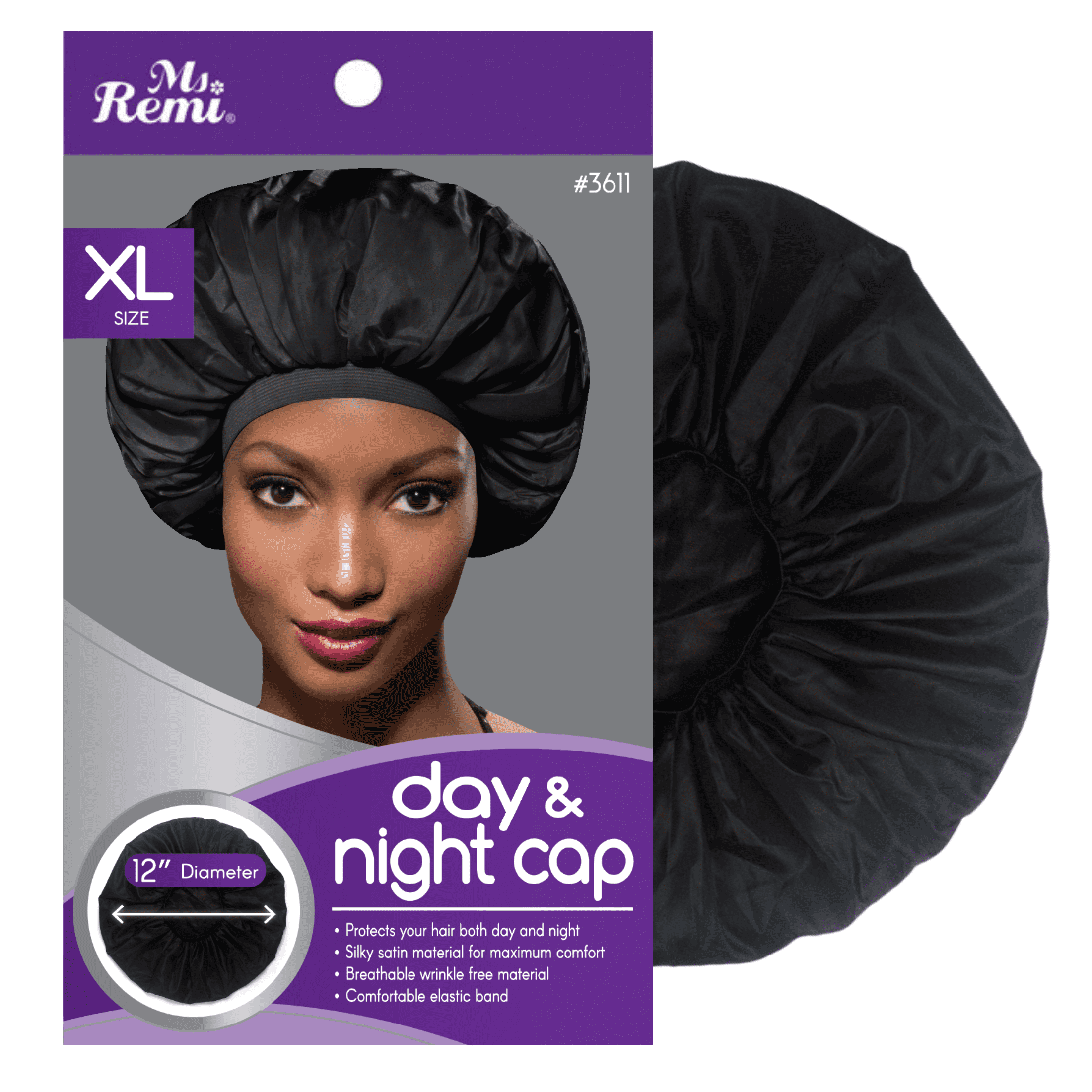 (3 pack) Ms. Remi X-Large Black Satin Hair Bonnet for Day and Night Protection