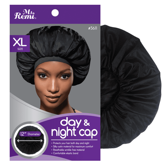 Ms. Remi X-Large Black Satin Hair Bonnet for Day and Night Protection