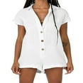 thumbnail image 1 of Women Summer Short Sleeve Jumpsuits Shorts V Neck Button-Down Rompers, 1 of 6