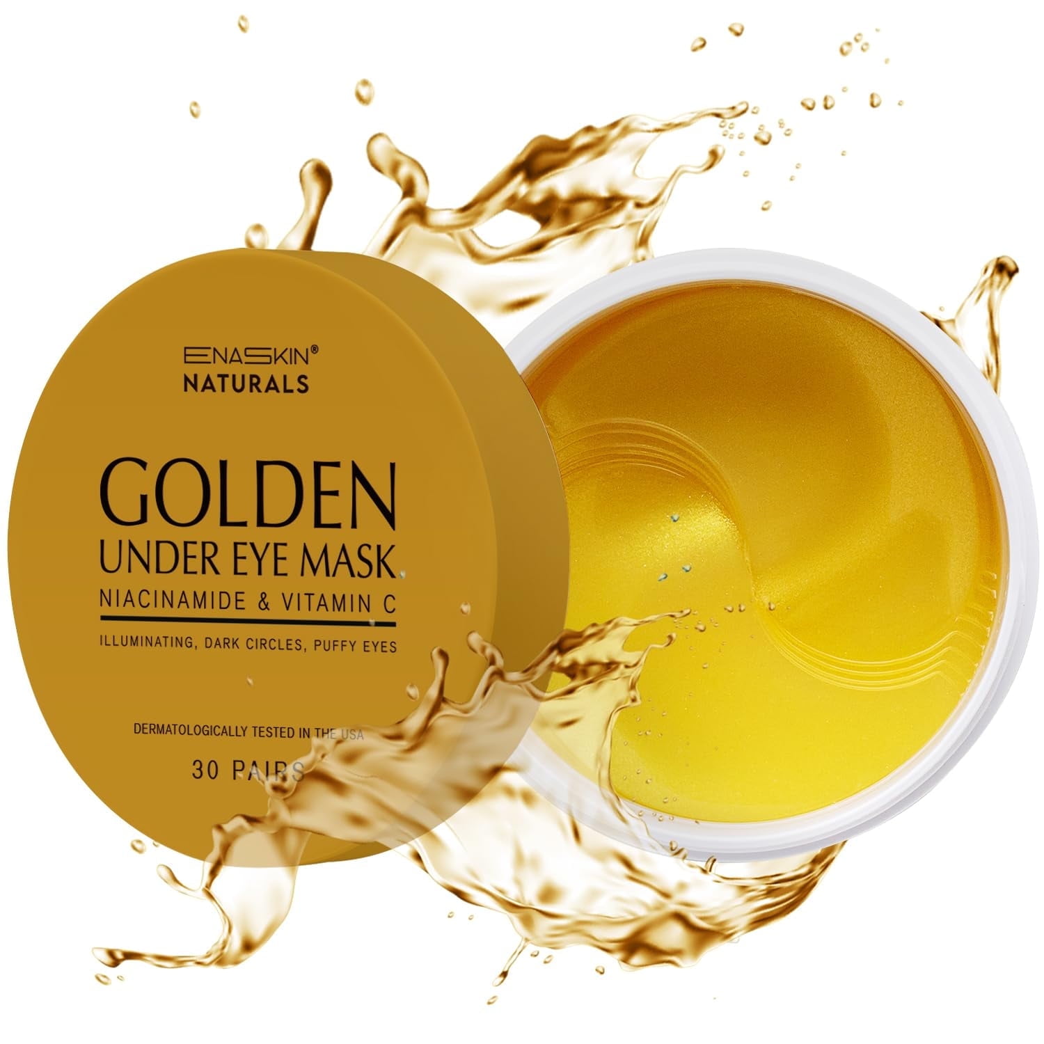 Enaskin Naturals 24K Gold Under Eye Patches with Niacinamide and Vitamin C, Illuminating Gel Eye Mask, 30 Count
