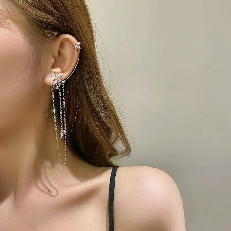 Crystal Butterfly Tassel Ear Cuff Earrings for Women/Girls in Gold and Silver, Women's, Size: One Size