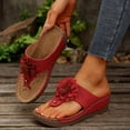 thumbnail image 6 of KIJBLAE Women's Floral Open Toe Wedge Flip Flops, Wide Width Comfort Casual Summer Beach Outdoor Vacation Slippers Red 41, 6 of 9