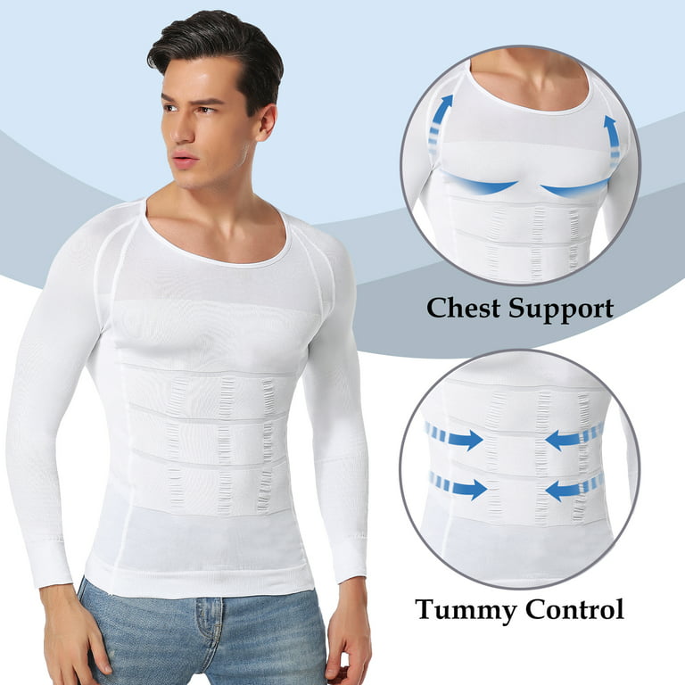 QRIC 2 Pack: Mens Compression Shirt Body Shaper Workout Top Slimming  Shapewear Shirt Abs Abdomen Undershirts Long Sleeve