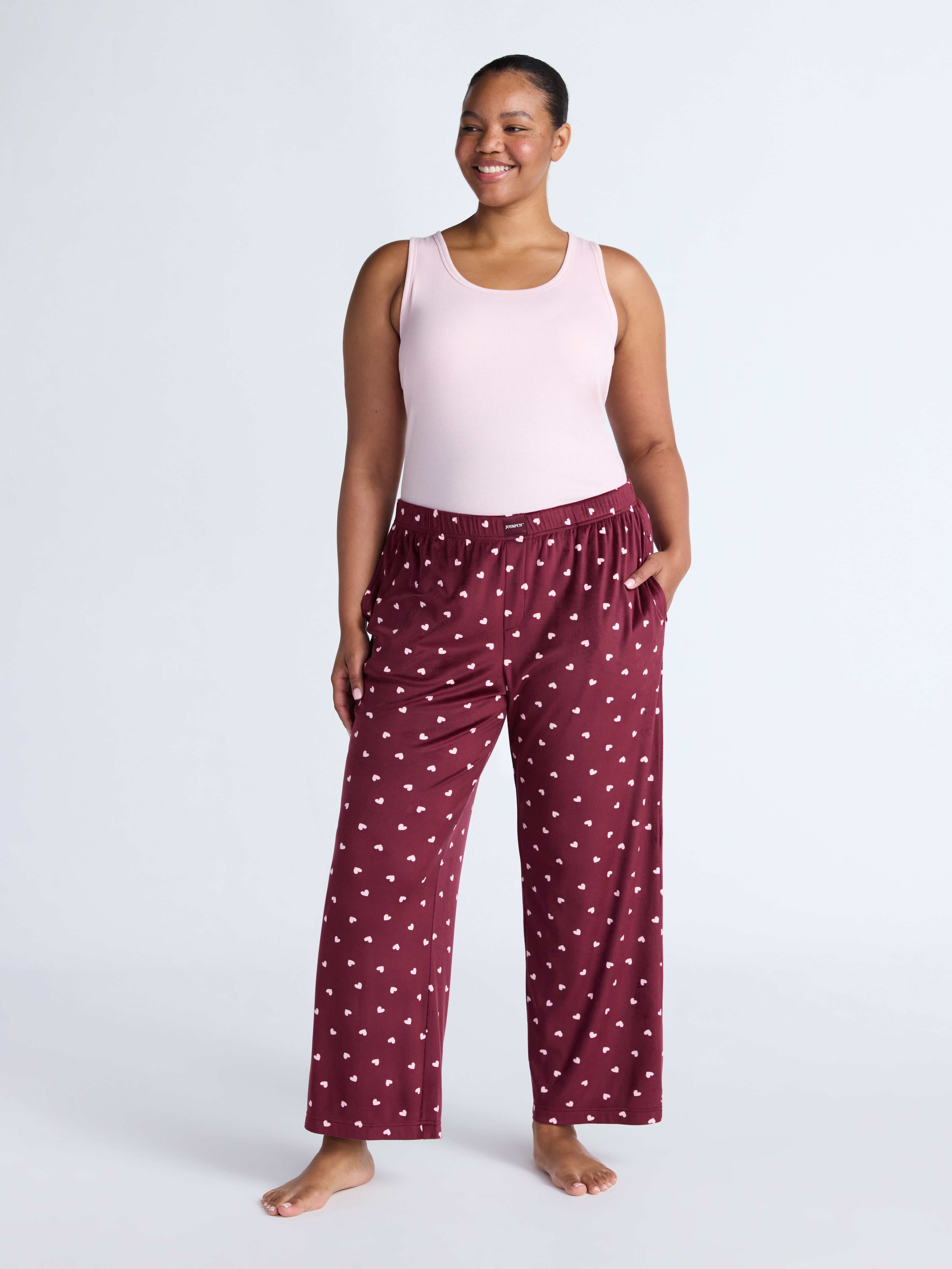 Joyspun Women's Velour Wide-Leg Sleep Pants, Size XS-3X