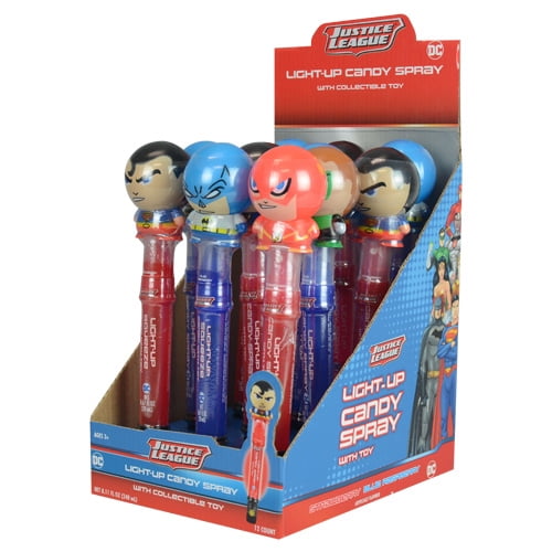 Koko's Justice League DC Comics Buildable Light-Up Candy Spray + Toy, 0.68 fl oz (20ml) - 12 Count Display Box
