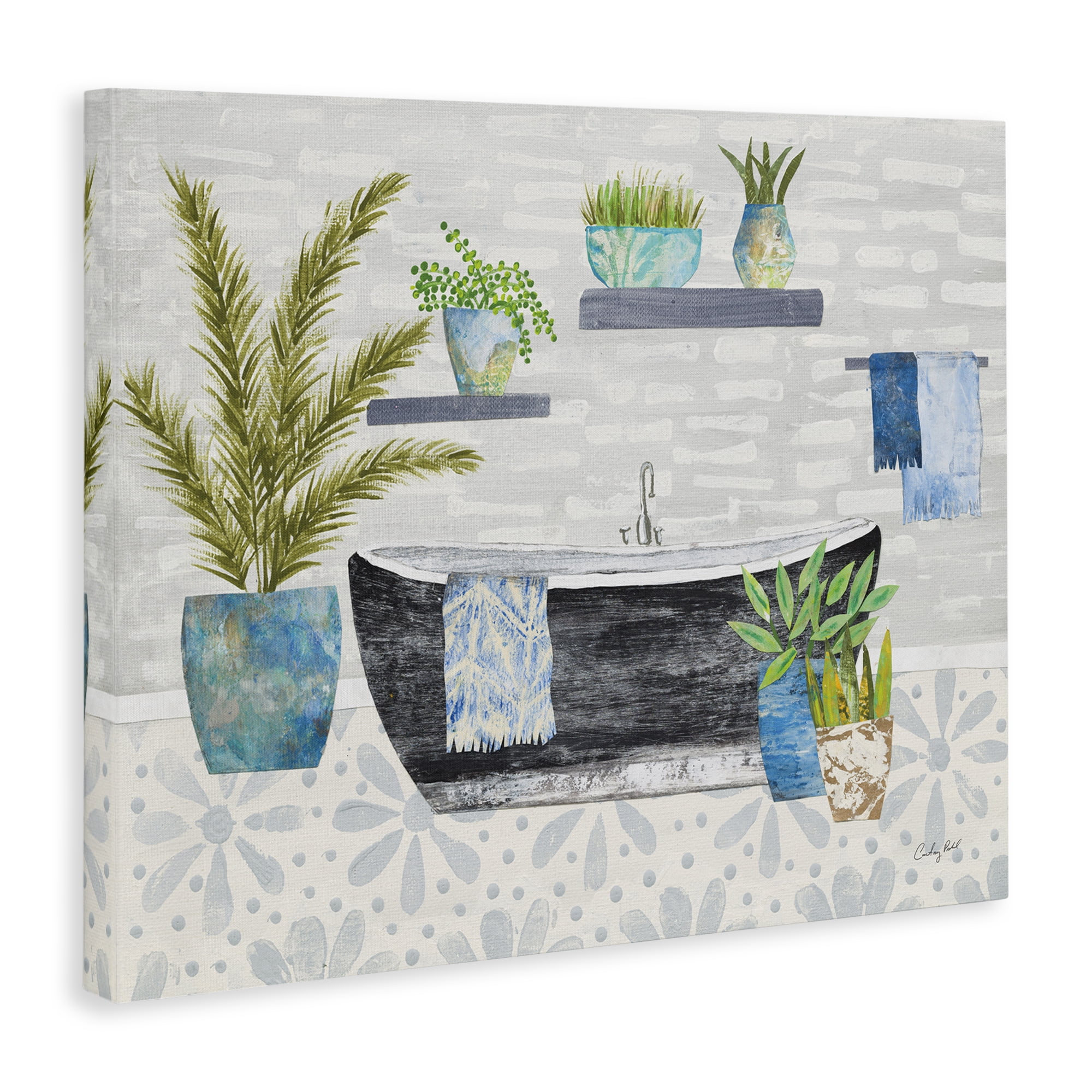 Stupell Industries Botanical Bath & Rustic Plants Bath & Laundry Painting Wrapped Canvas Art Print Wall Art, 20 x 16