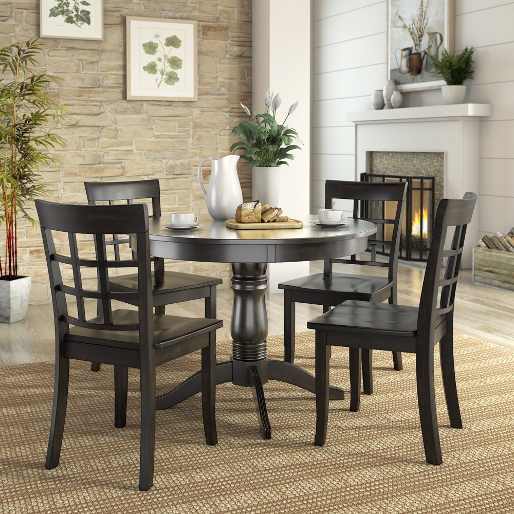 Lexington 5Piece Wood Dining Set, Round Table and 4 Window Back Chairs