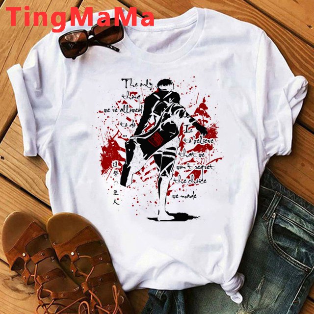 Ataque En Titan Titans Shingeki No Kyojin Camiseta Femenina Blanca ulzzang harajuku kawaiipangjing