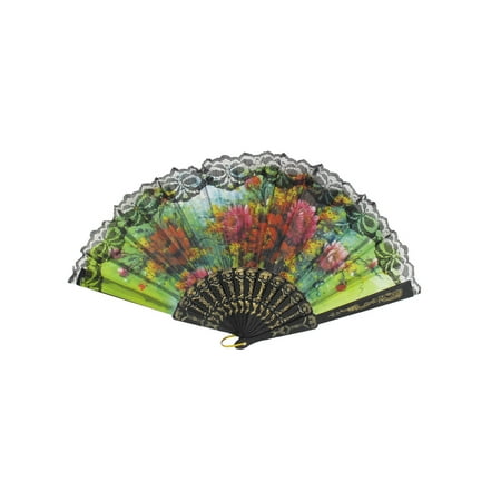 - Wedding Party Carved Frame Flower Pattern Dancing Folding Hand Fan Black