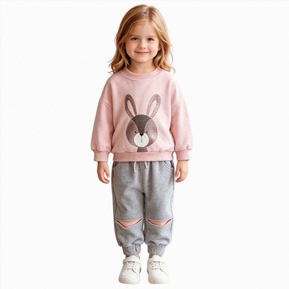 HFHAPW Kids Girl Clothes Toddler Fall Winter Outfit Crewneck Pullover Sweatshirt   Joggers Pants Set 2Pcs,18-24 M