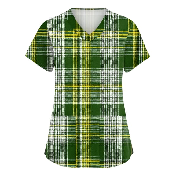 St. Patrick's Day Scrubs Tops for Women Irish Shamrock Printed V Neck Nurse Working Uniforms Short Sleeve Soft Stretch Festival Scrub Shirts