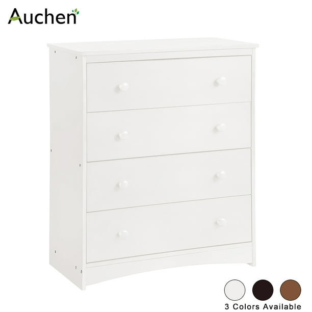 Auchen Wood Dresser Bedroom Tall Dresser Wood Storage Chest With 4 Drawers And Round Wooden Knobs For Bedroom And Living Room White Walmart Com Walmart Com